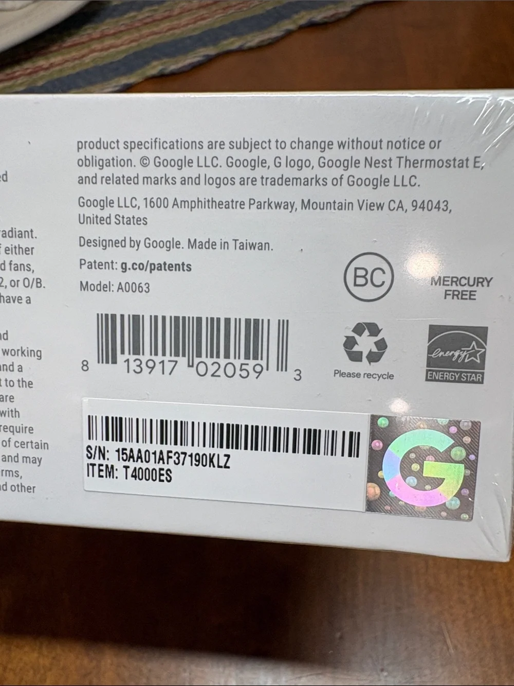 Google Nest Thermostat E — White; New in Shrink Wrapped Box
